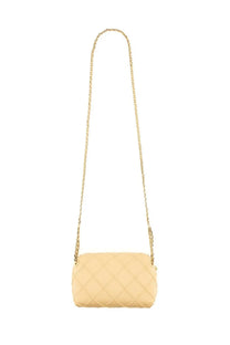 Cream-colored quilted leather crossbody bag with gold-tone chain strap by Tory Burch women’s shoulder bag Fleming beige