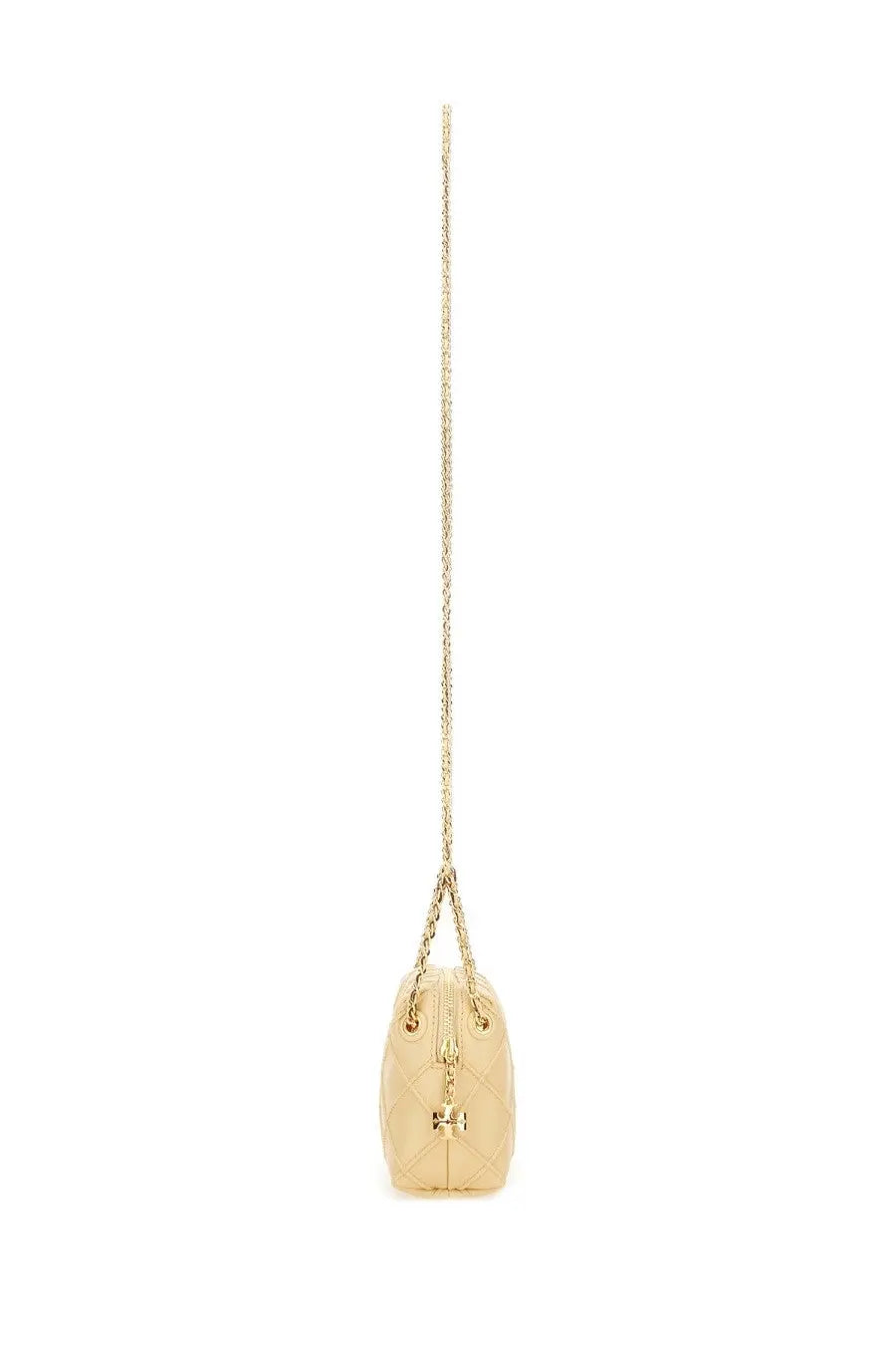 Tory Burch women’s shoulder bag Fleming beige quilted leather with gold-tone chain strap and hardware