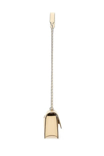 Cream-colored leather tory burch women’s shoulder bag with silver chain strap small beige flemming crossbody bag