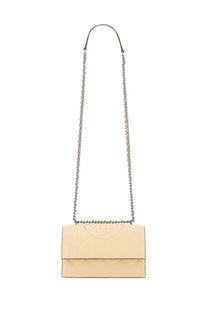 Tory Burch women’s shoulder bag Fleming small beige cream-colored quilted leather crossbody with silver chain strap