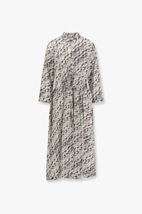 Tory Burch women’s silk long-sleeved dress in black and beige snake print with a fitted waist and matching belt