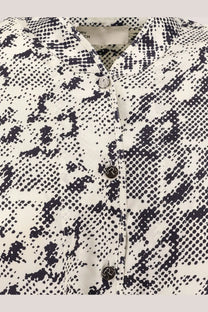 Tory Burch women’s silk dress black with a white blouse featuring black abstract dot and swirl pattern and dark buttons