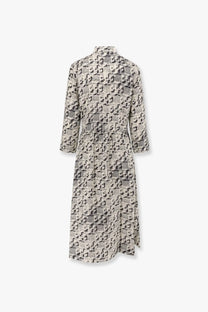 Tory Burch women’s long-sleeved high-neck silk dress in black and beige snake print fabric