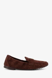 Tory Burch women’s black suede loafer with classic moccasin design and subtle textured pattern