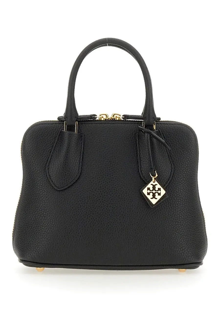 Tory burch women’s swing mini trunk bag black in pebbled leather with gold-tone hardware and diamond-shaped logo tag