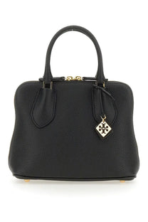 Tory burch women’s swing mini trunk bag black in pebbled leather with gold-tone hardware and diamond-shaped logo tag