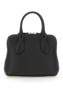 Black pebbled leather Tory Burch women’s swing mini trunk bag with gold-tone hardware and top handles