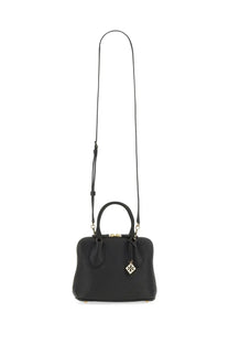 Tory burch women’s swing mini trunk bag in black black pebbled leather with gold-tone hardware and signature logo charm