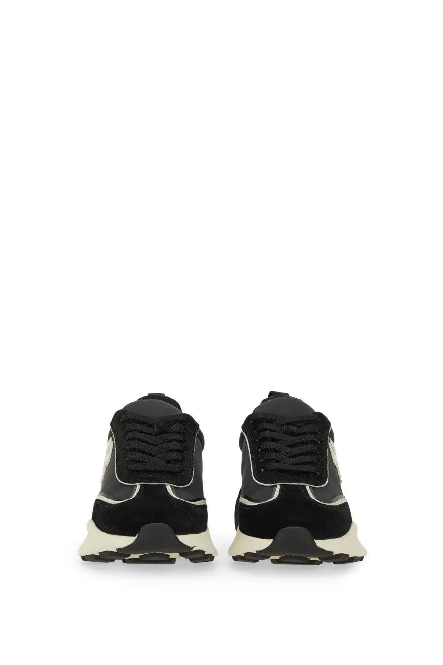 Tory Burch women’s trainer good luck black chunky sneakers in black and cream with suede mesh uppers and white stripe detail