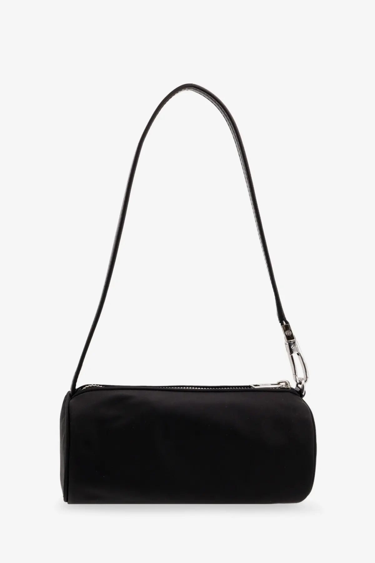 Black Tory Burch women’s Virginia nylon cylindric shoulder bag with sleek minimalist design and slender strap