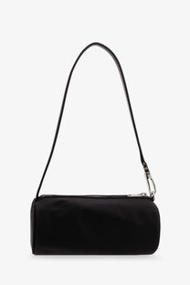 Black Tory Burch women’s Virginia nylon cylindric shoulder bag with sleek minimalist design and slender strap