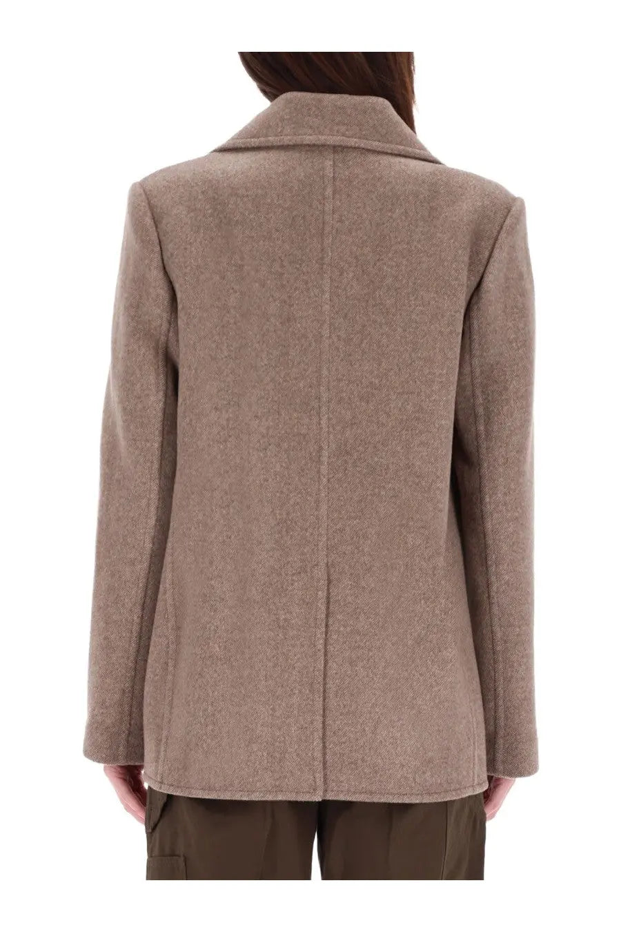 Tory Burch women’s wide twill jacket brown taupe wool-blend blazer with subtle textured weave and notched lapel
