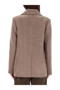 Tory Burch women’s wide twill jacket brown taupe wool-blend blazer with subtle textured weave and notched lapel