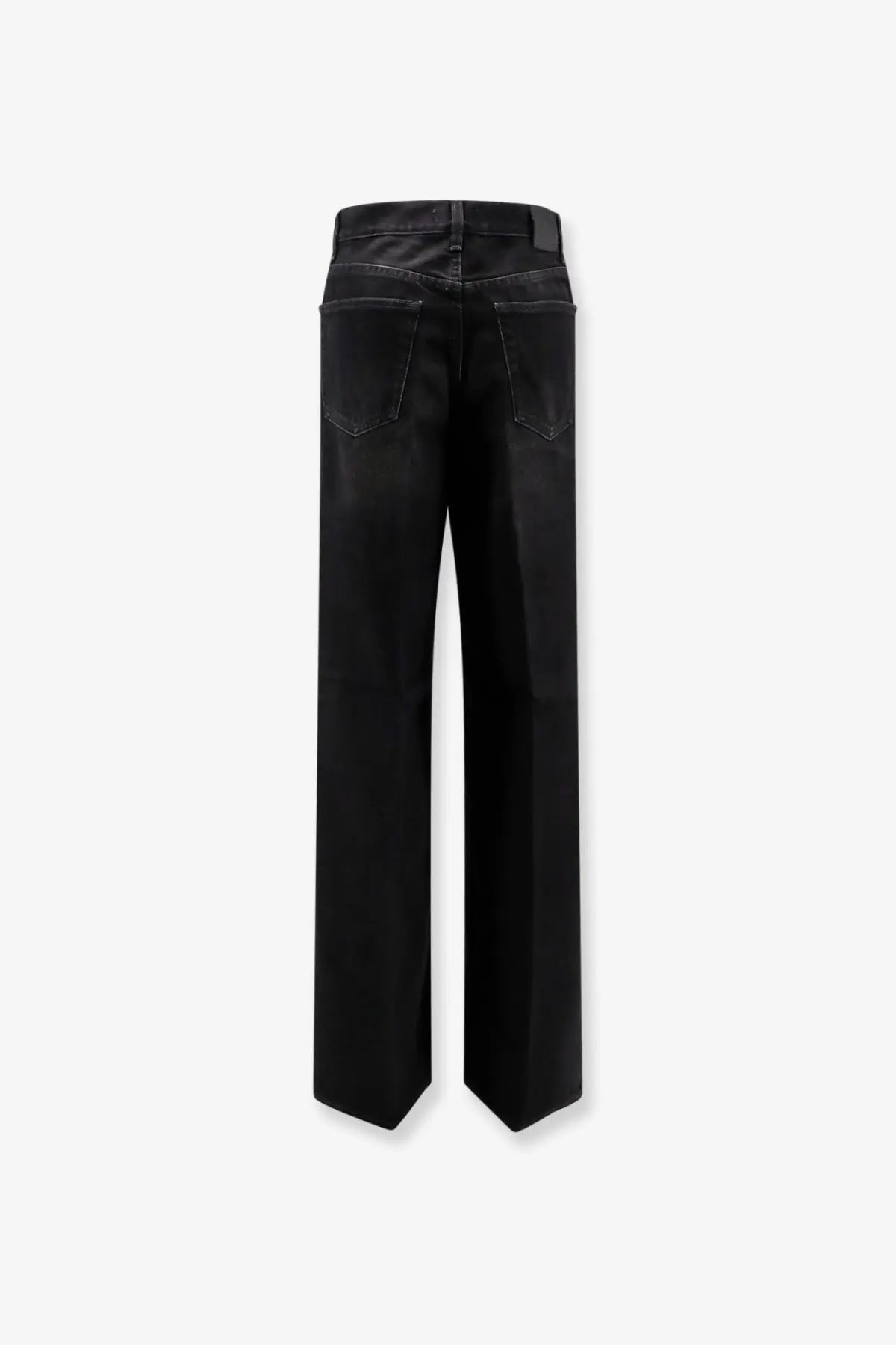 Toteme women’s black denim jeans with wide-leg cut, sleek straight silhouette, and subtle stitching details
