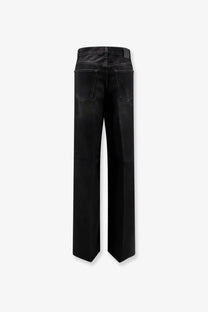Toteme women’s black denim jeans with wide-leg cut, sleek straight silhouette, and subtle stitching details