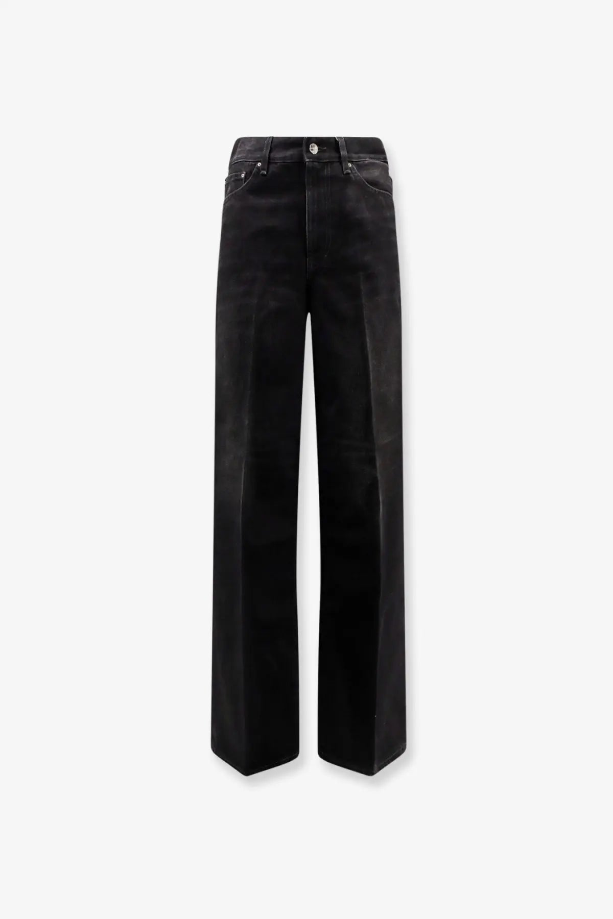 Toteme women’s black denim jeans with high waist wide-leg cut and classic five-pocket design in black denim