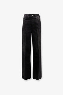Toteme women’s black denim jeans with high waist wide-leg cut and classic five-pocket design in black denim