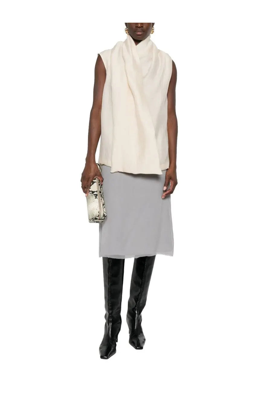 Toteme women’s blouse pink featuring a cream-colored lightweight silk scarf worn as a sleeveless top front view