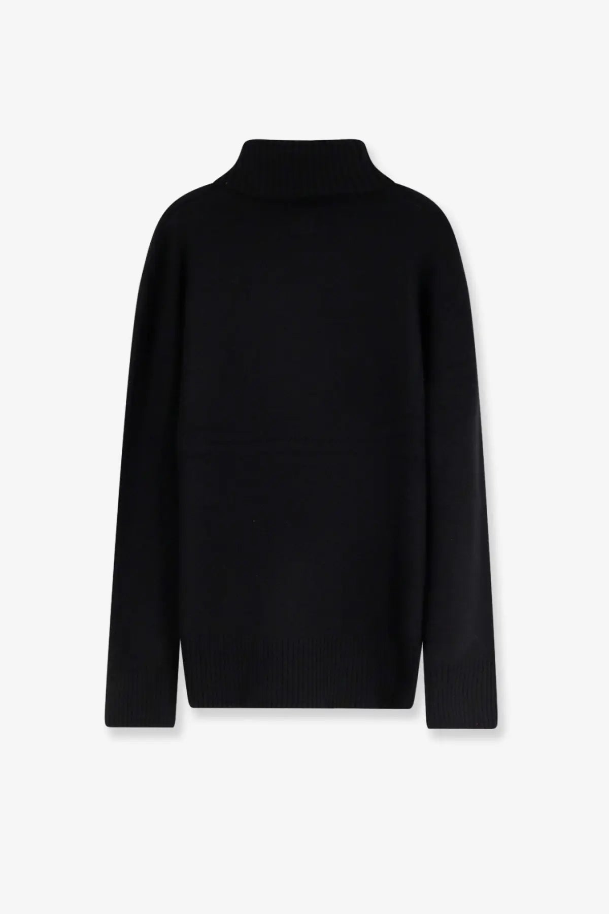Toteme women’s cashmere turtleneck sweater in black with smooth ribbed knit texture
