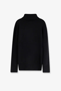 Toteme women’s cashmere turtleneck sweater in black with smooth ribbed knit texture