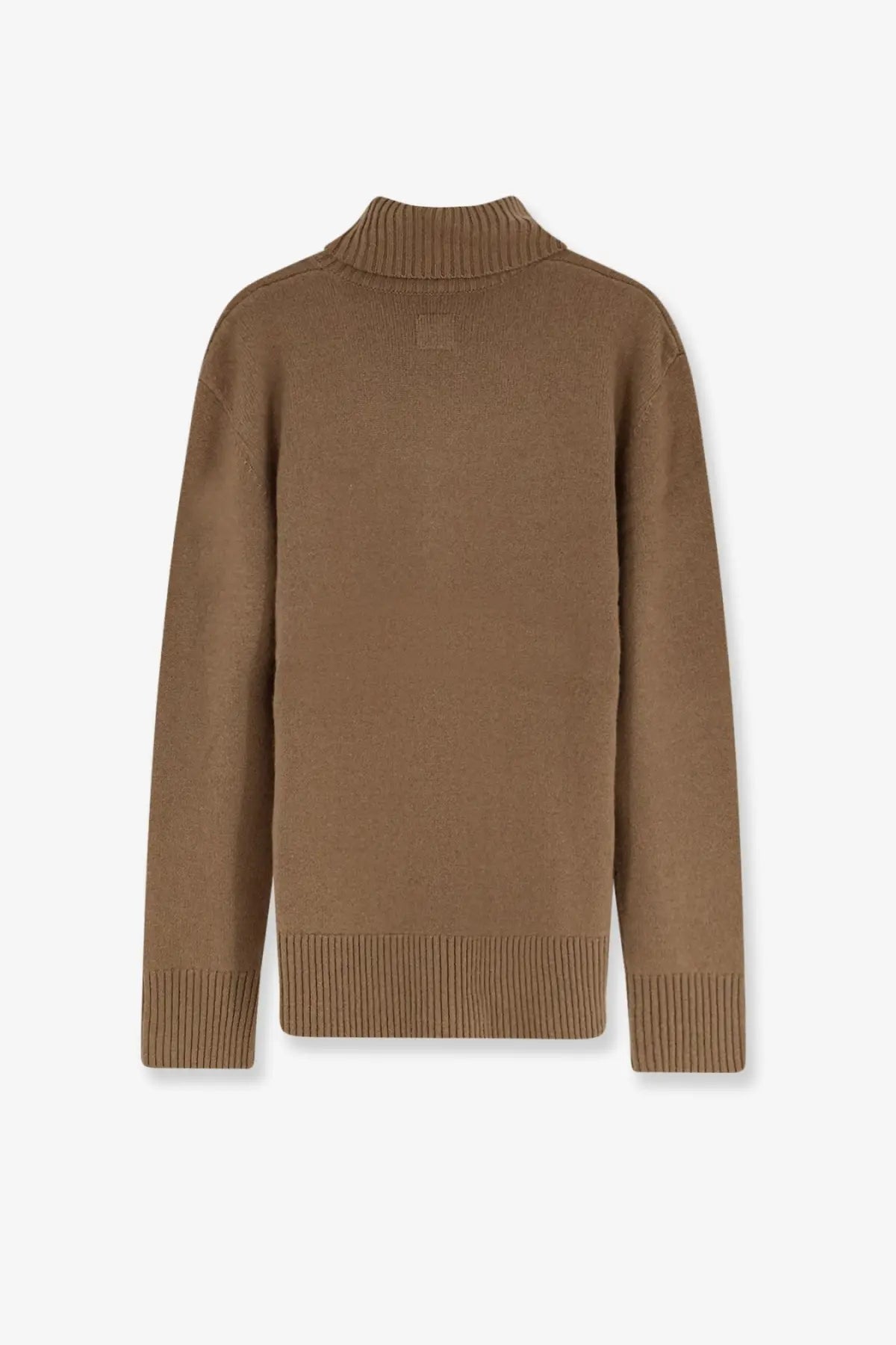 Toteme women’s camel-colored cashmere turtleneck sweater with long sleeves and ribbed cuffs and hem