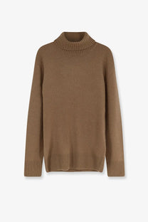 Toteme women’s cashmere turtleneck brown soft camel-colored long-sleeved sweater with ribbed cuffs and hem