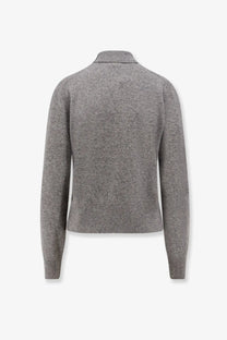 Gray textured knit cashmere turtleneck sweater with collar by toteme for women in grey