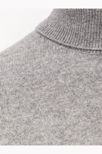 Toteme women’s cashmere turtleneck sweater grey with ribbed collar and fine knit texture in soft heather gray