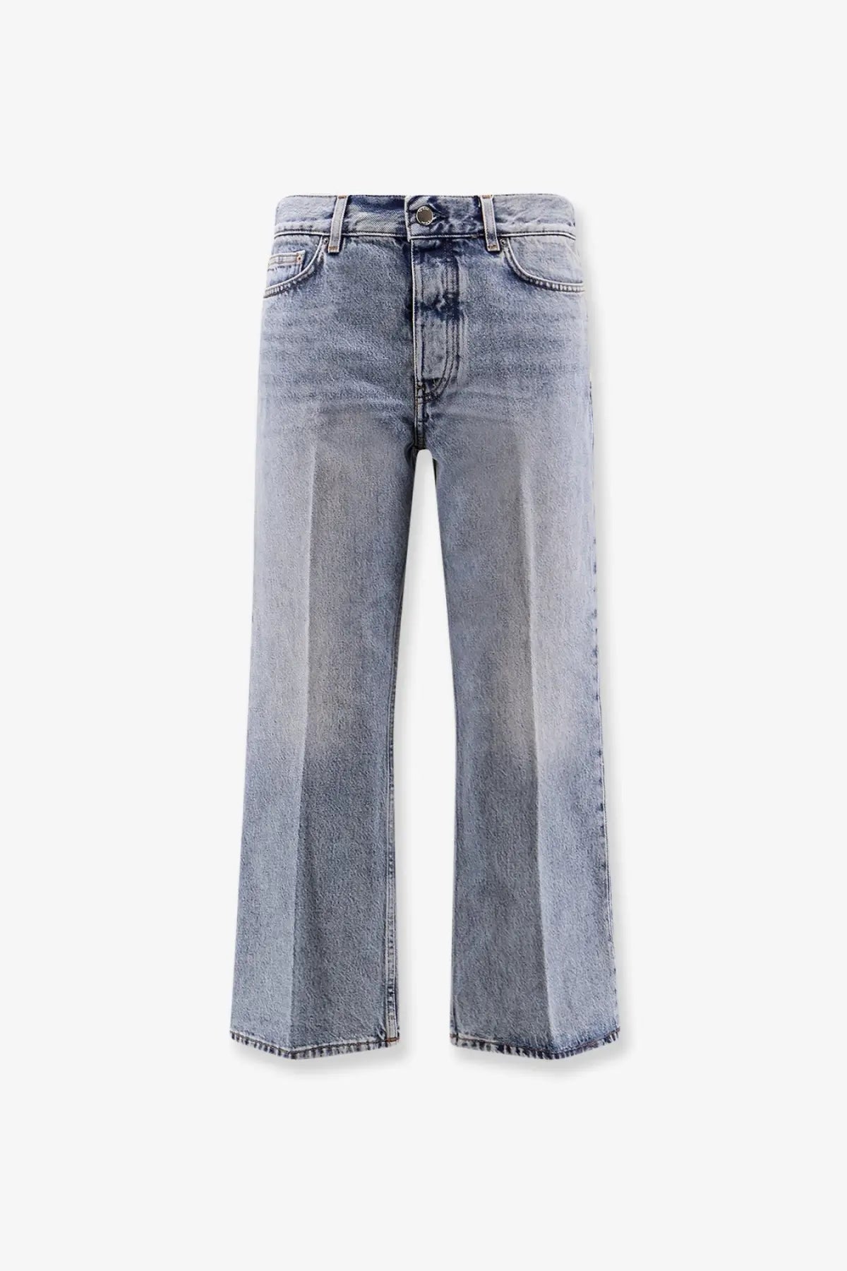 Toteme women’s grey cotton jeans with light-wash wide-leg cut and classic five-pocket design