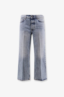 Toteme women’s grey cotton jeans with light-wash wide-leg cut and classic five-pocket design