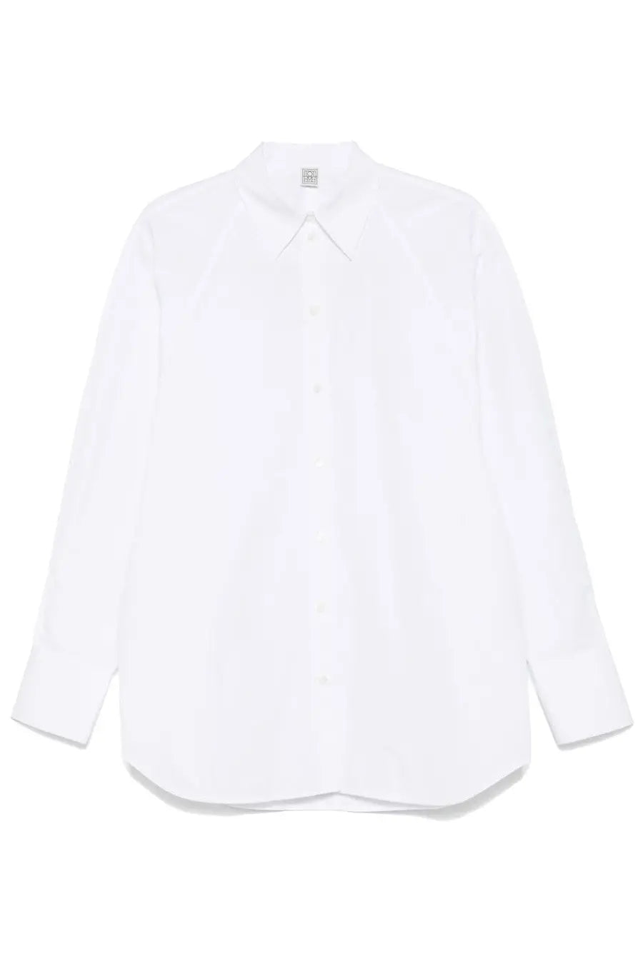 Toteme women’s white cotton shirt with long sleeves classic collar and clean lines front view