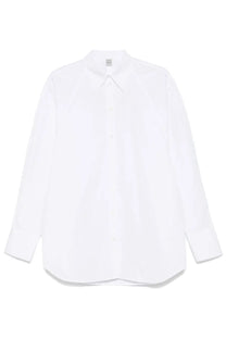 Toteme women’s white cotton shirt with long sleeves classic collar and clean lines front view