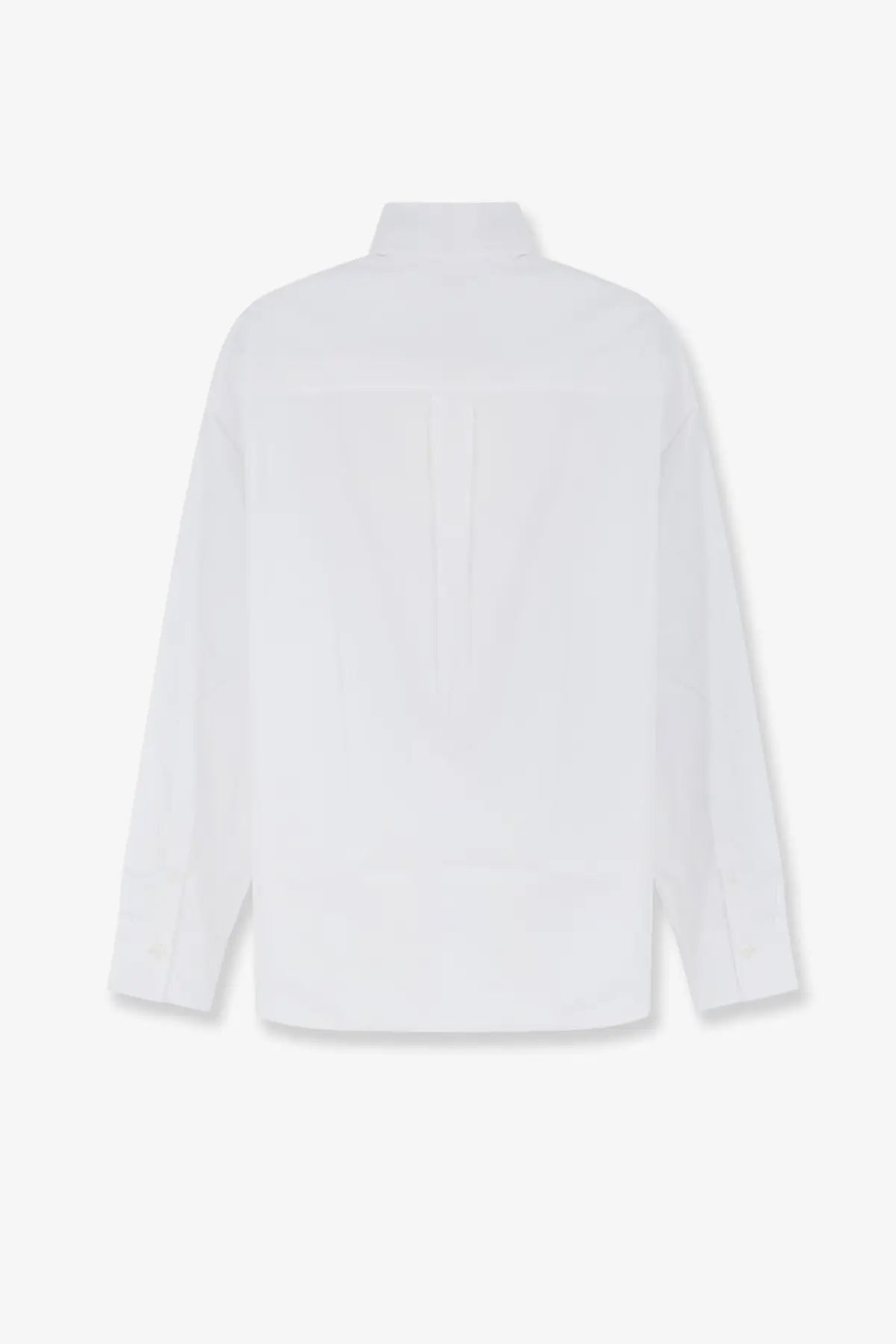 White minimalist cotton button-up shirt with stand collar and subtle pleats down the back toteme womens shirt