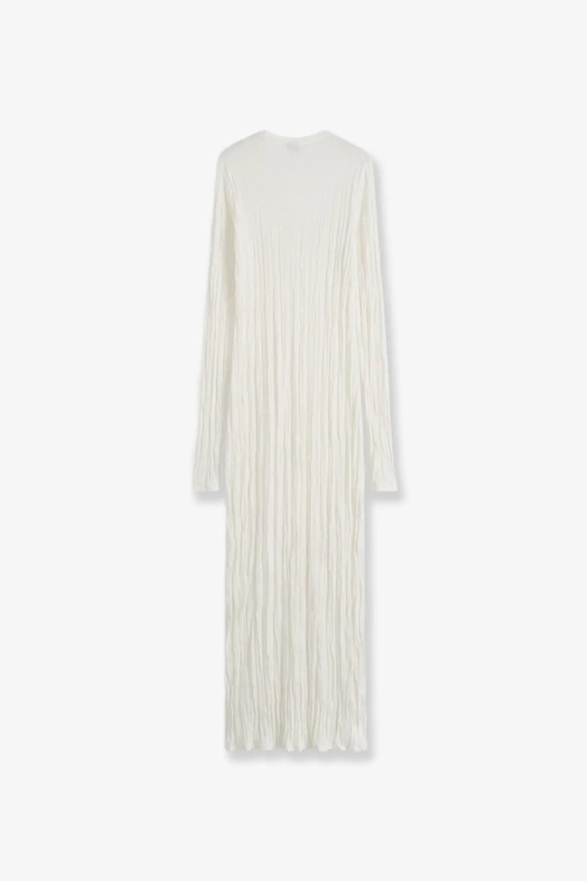 Toteme women’s off-white long pleated dress with fitted silhouette and full-length sleeves made of crinkled viscose and recycled material