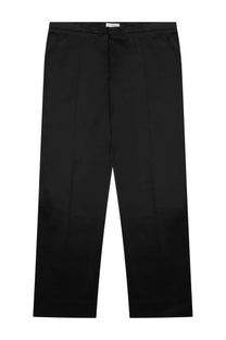 Toteme women’s black silk cropped straight pants with sleek legs and subtle front pleats for stylish wear