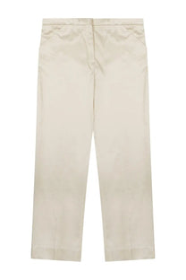 Toteme women’s cream-colored cropped straight trousers with satin finish and subtle waistband creases