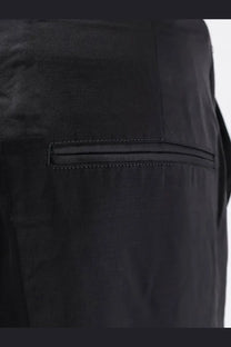 Toteme women’s easy raw edge black viscose and linen trousers with a black satin-trimmed pocket detail