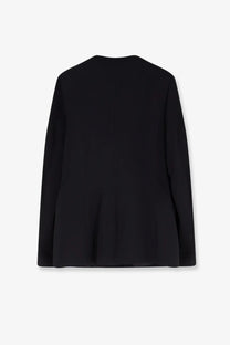 Toteme women’s evening black viscose blend blazer with long sleeves and a subtle peplum hem front view