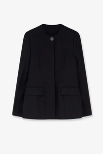 Toteme women’s black evening blazer in viscose blend with circular silver button collar and two flap pockets