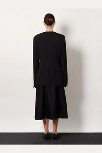 Toteme women’s evening blazer in black viscose blend with long sleeves and high neckline paired with matching skirt
