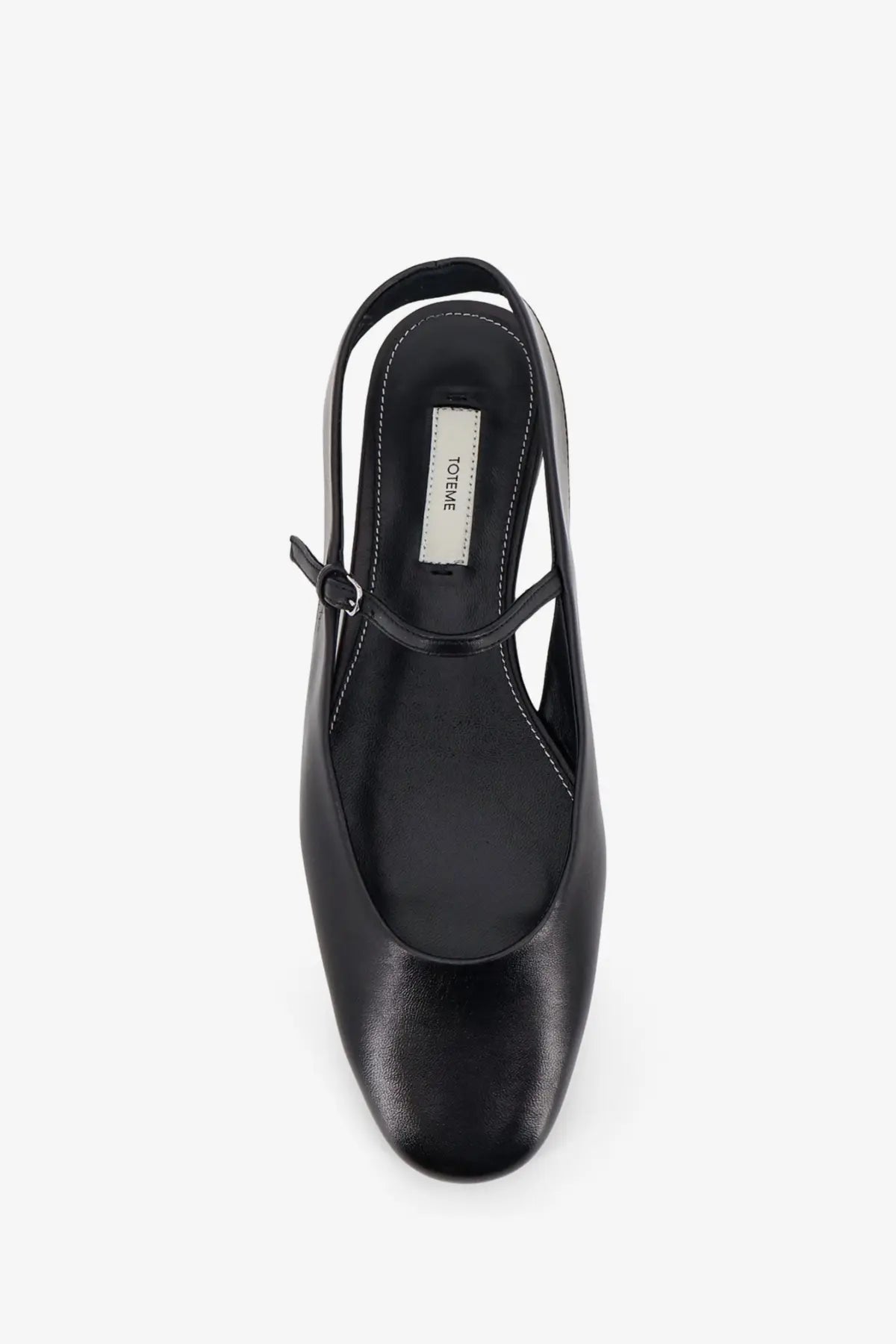Toteme women’s leather ballerinas black mary jane flat shoe with sleek minimalist design and small buckle detail