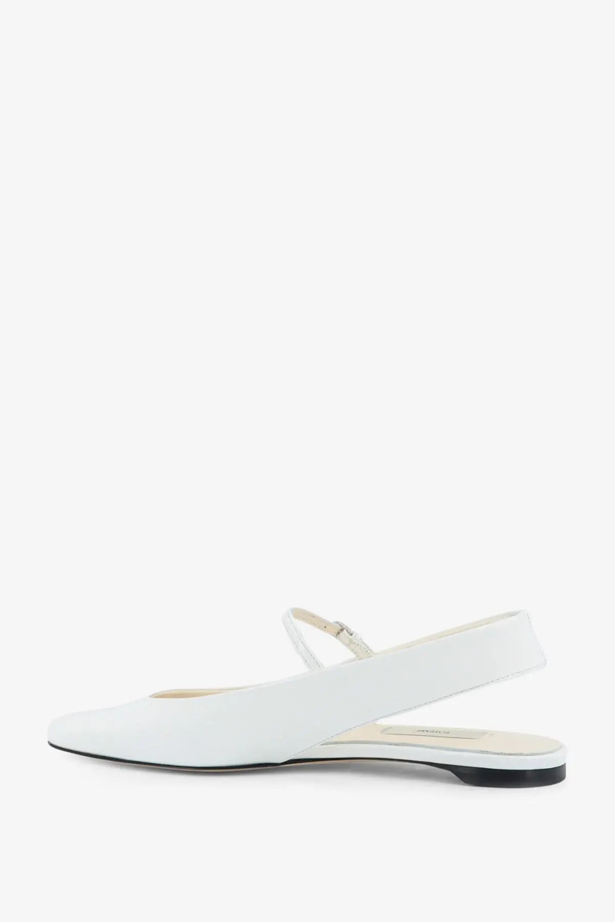Toteme women’s white leather ballet flats with sleek satin mary jane design and black sole front view
