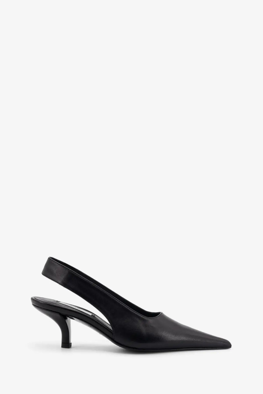 Toteme women’s leather écolleté slingbacks in black with pointed toe and slender heel made of black leather