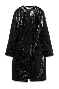 Toteme women’s black leather jacket with glossy crocodile-skin texture and sleek minimalist design