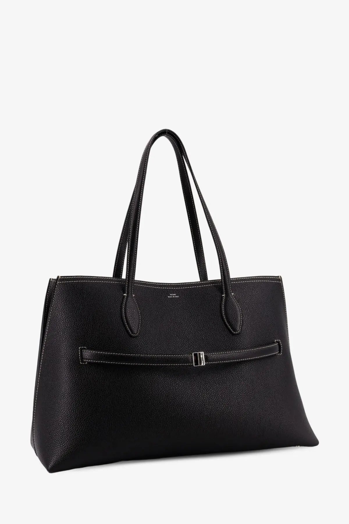 Toteme women’s black leather shoulder bag with structured shape and silver-toned buckle detail tote bag