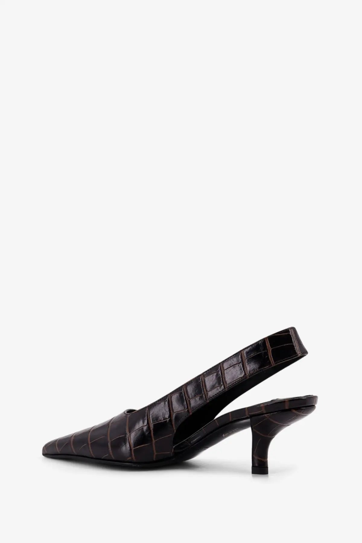 Dark brown croc-embossed leather slingback pump with slender heel from Toteme women’s leather slingback pumps brown collection