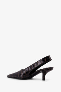 Dark brown croc-embossed leather slingback pump with slender heel from Toteme women’s leather slingback pumps brown collection