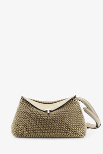 Toteme women’s beige woven leather clutch with silver-tone clasp and matching leather strap handbag