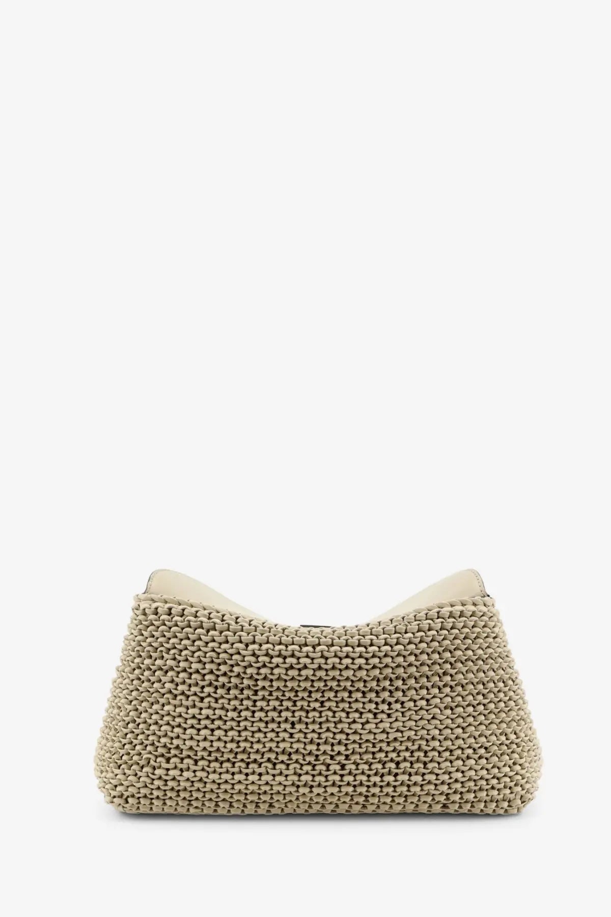 Toteme women’s lock woven leather clutch beige with beige woven straw exterior soft leather interior and metallic clasp