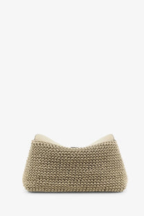 Toteme women’s lock woven leather clutch beige with beige woven straw exterior soft leather interior and metallic clasp